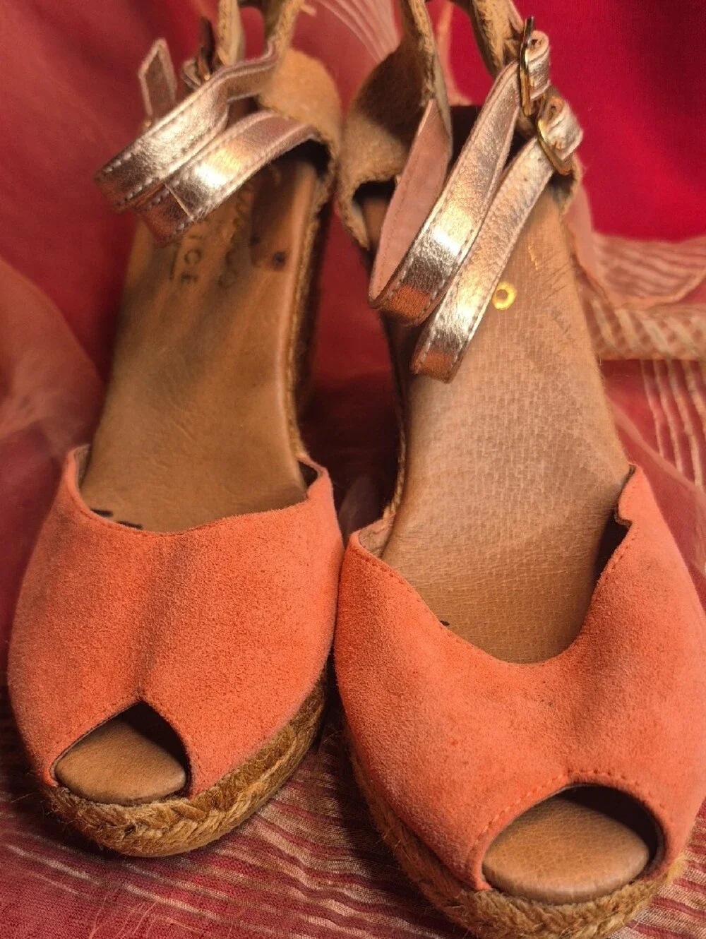 Womens Gaimo For Office London Coral Suede Peep-Toe Espadrilles Like NEW Size 37
